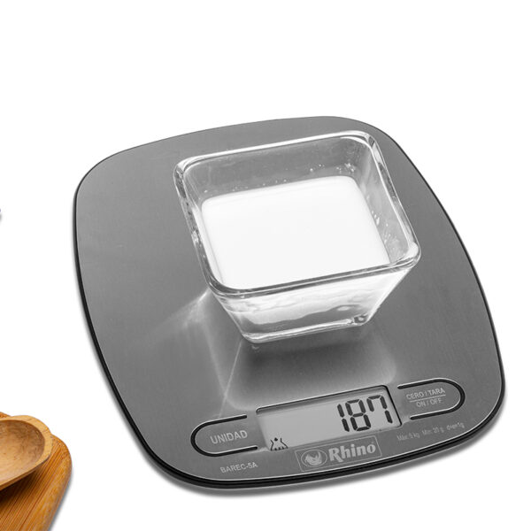 Báscula de Cocina 5 kg Redondeada Acero Inoxidable Rhino - Imagen 3